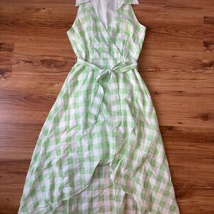 100% Cotton Green Plaid Sleeveless Dress